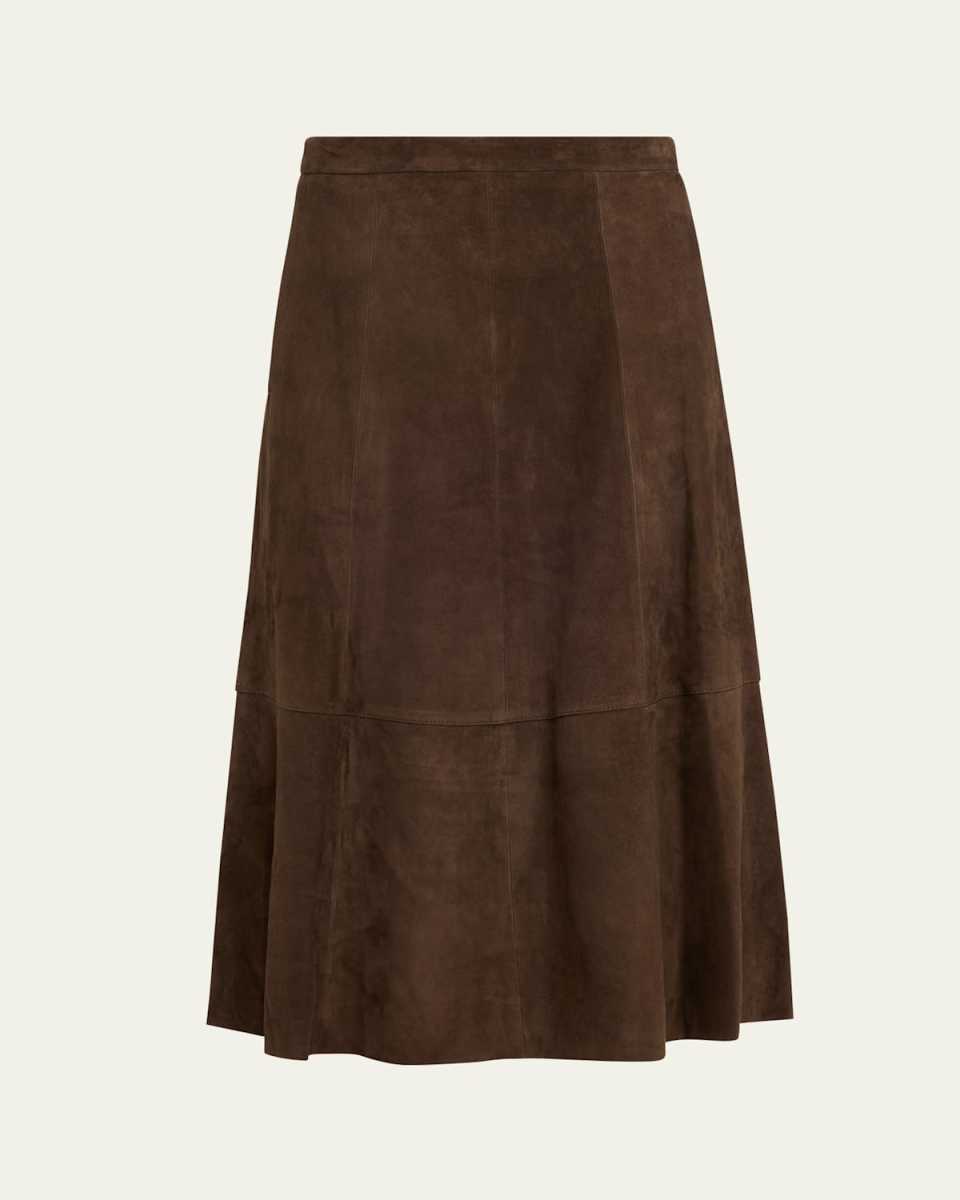 Mid-Rise Flared Suede Skirt